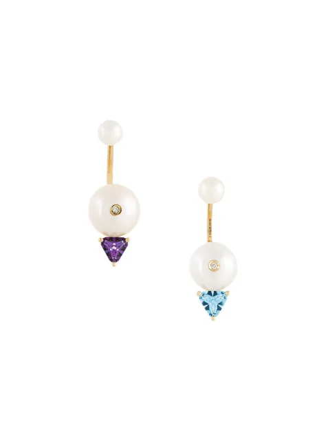 Delfina Delettrez 18kt gold Trillion diamond, pearl and topaz earrings White TRILLIONSET1