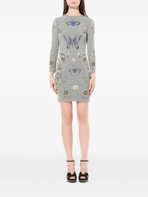 Alexander McQueen butterfly jacquard knit dress Grey 445430Q1VZW