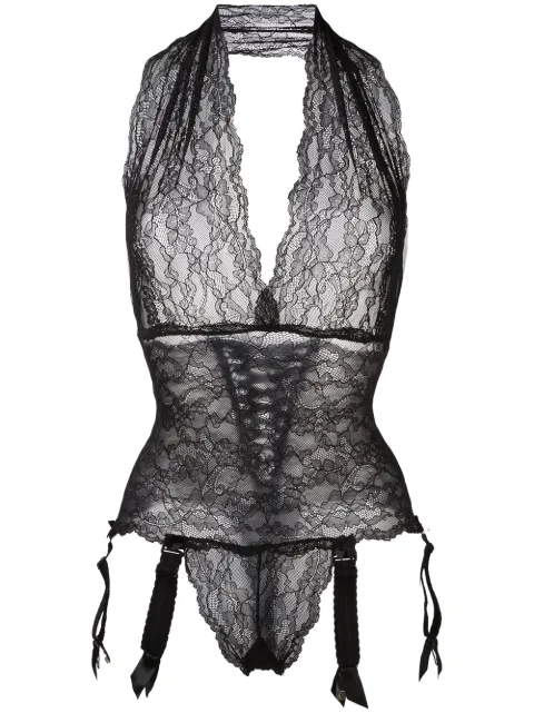 Folies By Renaud floral lace patterned bodysuit Black 10933CK