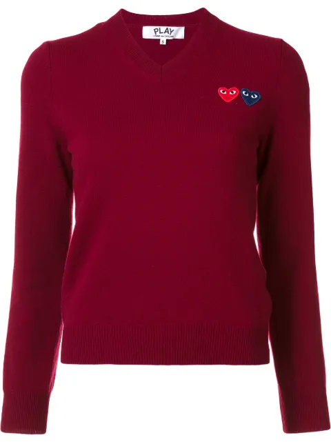 Comme Des Garçons Play double heart v-neck jumper Red P1N055