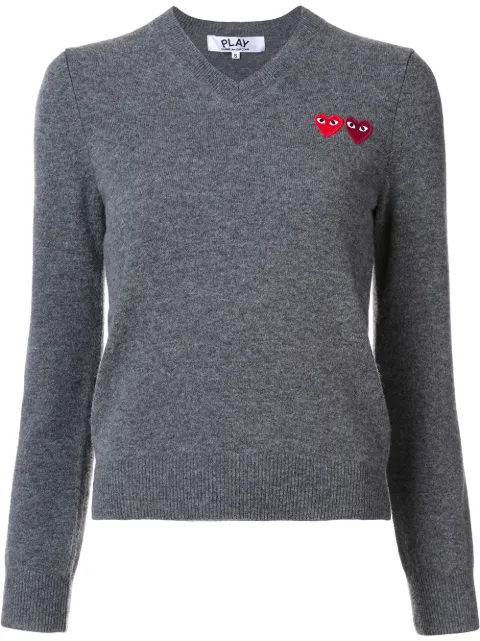 Comme Des Garçons Play double heart v-neck jumper Grey AZN055