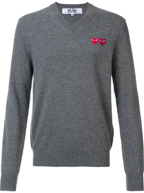 Comme Des Garçons Play Double Heart wool jumper Grey P1N056