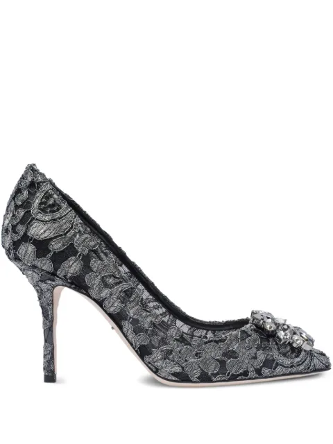 Dolce & Gabbana Bellucci rainbow lace brooch-detail pumps Black CD0101AE637