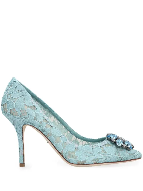 Dolce & Gabbana Bellucci rainbow lace brooch-detail pumps Blue CD0101AL198