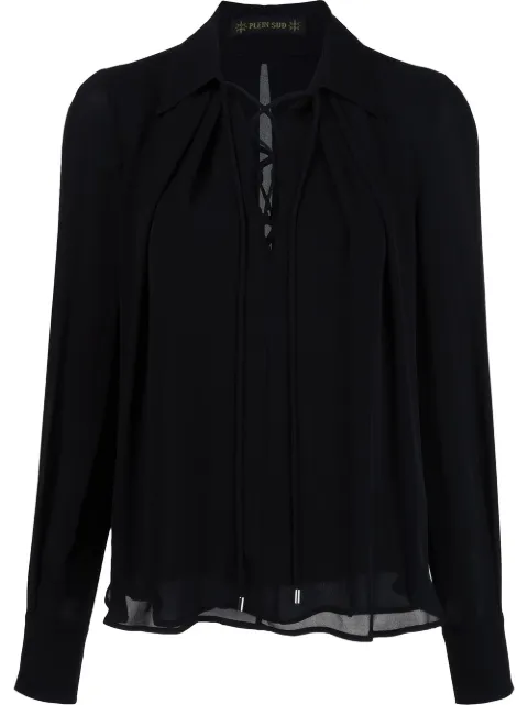 Plein Sud lace-up neck blouse Black P150C52999