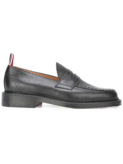 Thom Browne Penny Loafer With Leather Sole In Black Pebble Grain Black MFD054A00198