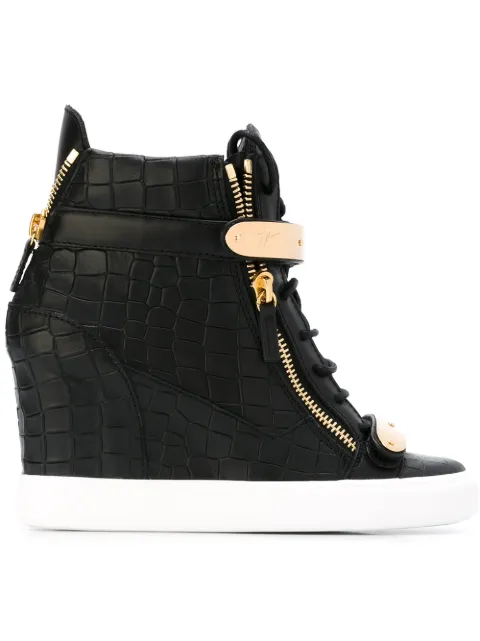 Giuseppe Zanotti crocodile effect hi-top wedge sneakers Black RW6030001