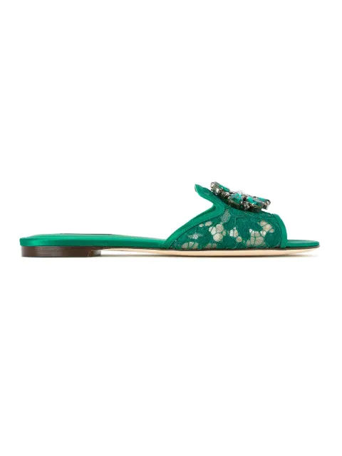 Dolce & Gabbana lace Rainbow slides with brooch detailing Green CQ0023AL198