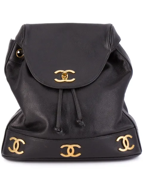 CHANEL Pre-Owned logo plaque classic backpack Black 2865150