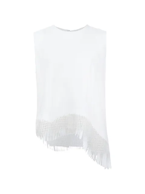 Noir Kei Ninomiya curved fringed hem top White 3QB008
