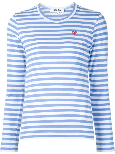 Comme Des Garçons Play heart logo striped T-shirt Blue P1T217