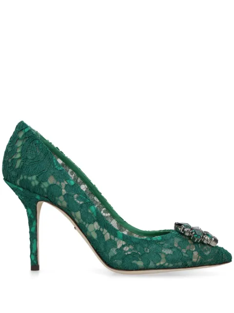 Dolce & Gabbana Bellucci lace brooch-detail pumps Green CD0101AL198