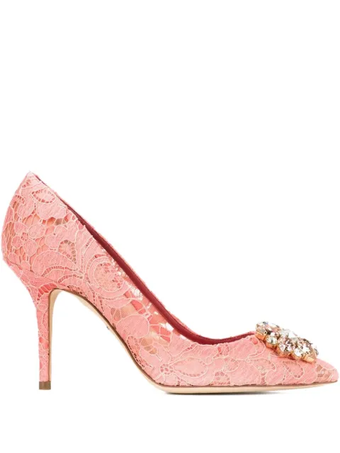 Dolce & Gabbana Bellucci rainbow lace brooch-detail pumps Pink CD0101AL198