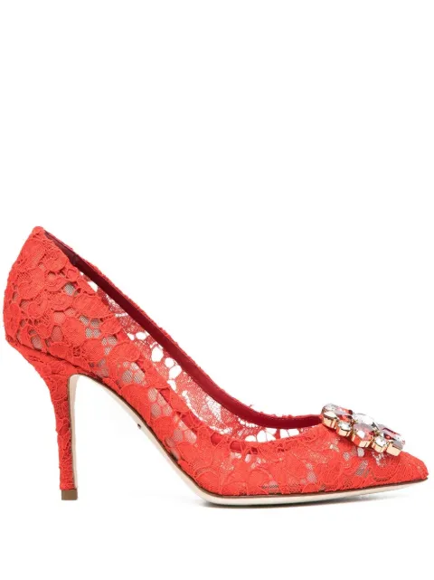 Dolce & Gabbana Lace Rainbow brooch-detail pumps Red CD0101AL198
