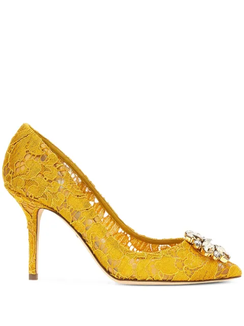 Dolce & Gabbana Rainbow Lace brooch-detail pumps Yellow CD0101AL198
