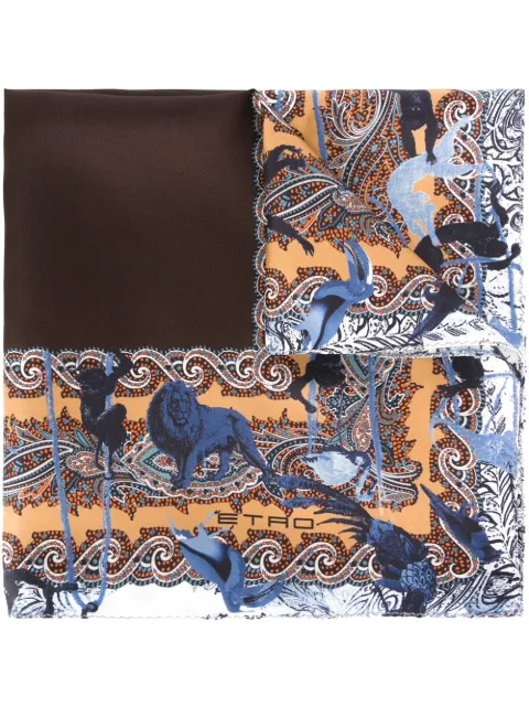 ETRO printed border pocket square Brown 1T1995079