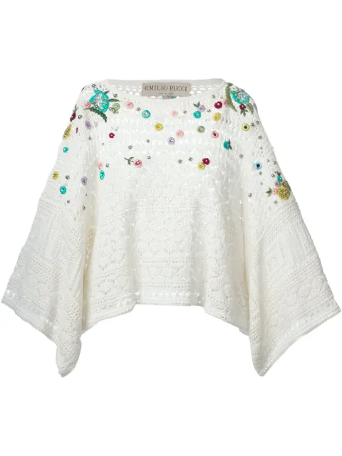 PUCCI embroidered crochet poncho White 52KR7652895