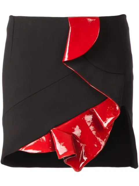 Anthony Vaccarello leather detail ruffle skirt Black 2021