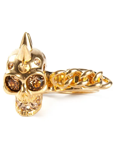 Alexander McQueen double finger mohican skull ring Metallic 358801J160O8081