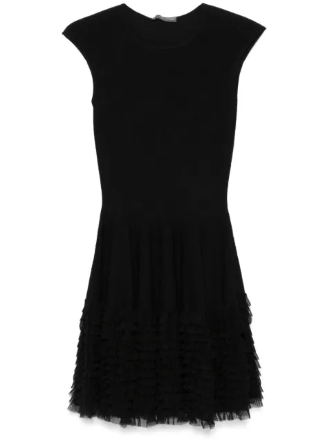 Alexander McQueen lace knit ruffle dress Black 361370Q1VQG1000