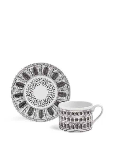 Fornasetti Architettura tea cup and saucer Black P39X441