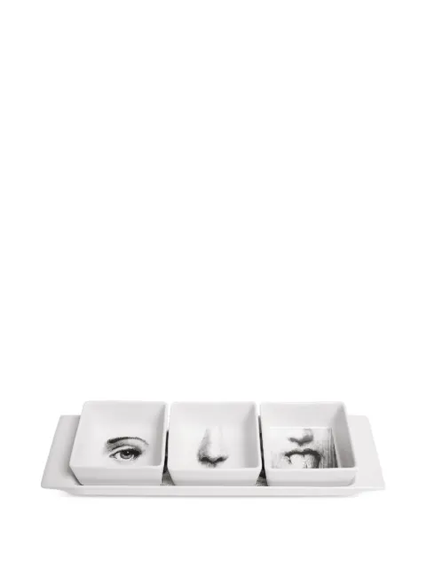 Fornasetti face print serving dishes (set of 4) White P51X001