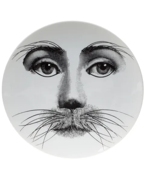 Fornasetti whisker print plate White PTVX311